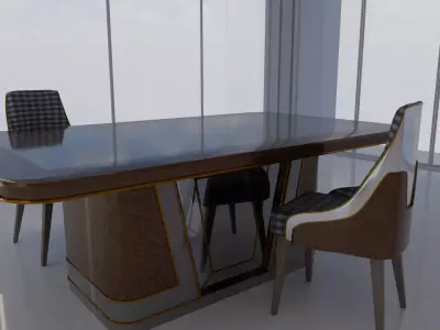 Golden Luxe Dining Table Elegance 3D model