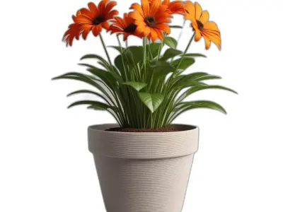 Vibrant Orange Potted Flower Low-poly 3D model