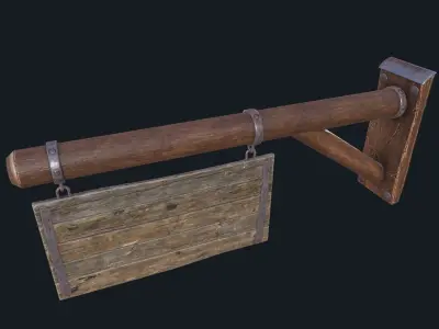 Wooden Signboard Low-poly  Low-poly 3D model