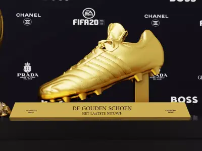 Golden boot and football 3D models Low-poly 3D model