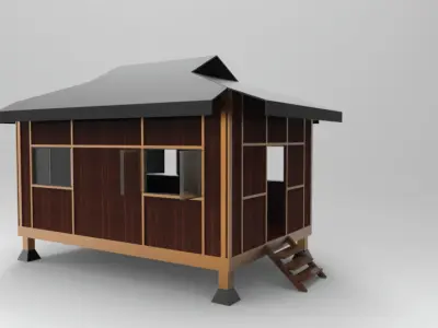 3D Shelter Rumah Melayu Limas Low-poly 3D model