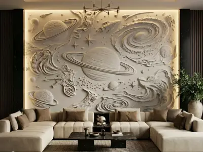 Modern Space Relief Panel Wall Decor Set STL Mural CNC 349  3D model