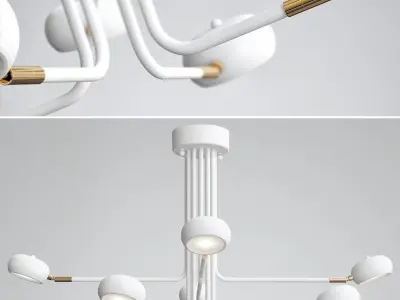 Curved Stix Chandelier 12 White 3D model