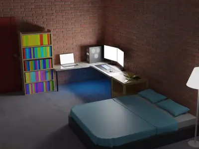Isometric room low poly Free low-poly 3D model