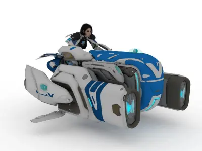 Futuristic Cyborg Girl with Airship Rigged and Animated Low-poly 3D model