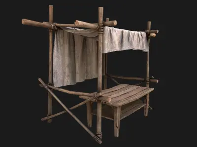 Market Stall White Tent  Low-poly 3D model