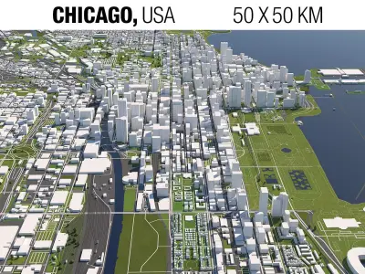 Chicago 50x50km 3D City Map 3D model