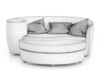 Wicker Sofa with Footrest 3D model