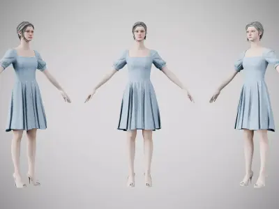 Dress 26 Light Blue Low-poly 3D model