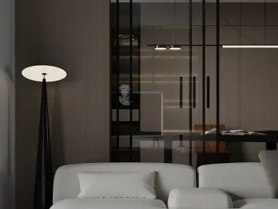 Modern apartment living room dining room kitchen design 3d model 3D model
