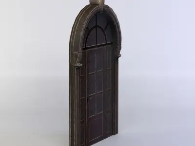 Door wooden with arched windows Low-poly 3D model