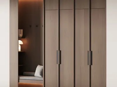 541 hallway zone 14 minimal modular wardeobe with seating niche 3D model