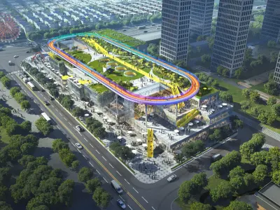 Rooftop Park Retail Complex with Elevated Running Loop 3D model