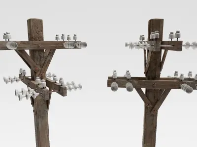 Electric wooden pole da1 Low-poly 3D model