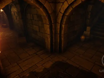 Dungeon hallway in video game Low-poly 3D model