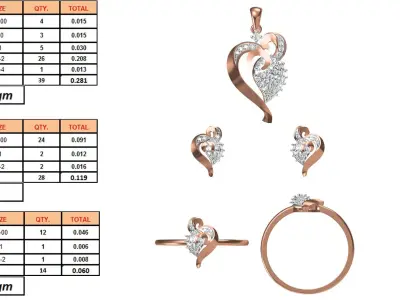 Light wt Ring Earrings Pendant set stl jcd 1-render details 3D print model