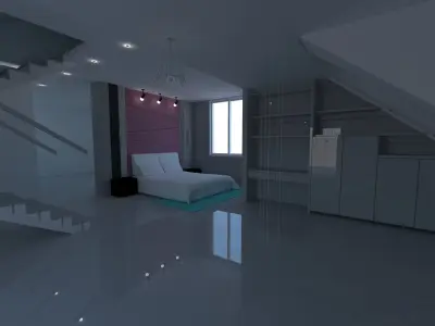 interior room with bed and stairs 3D model