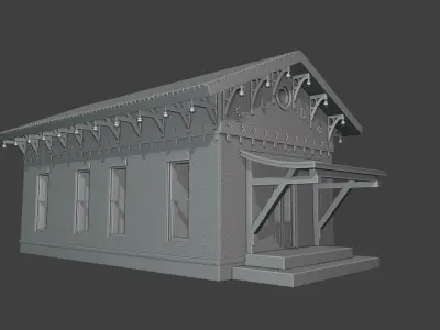 Historic Train Station Bld Low Poly Industrial Shed Warehouse  3D print model