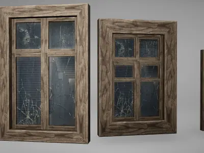 Window Set Low Poly Game Ready wooden door Low-poly 3D model