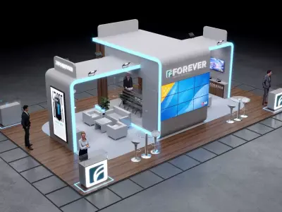 1-Modern Exhibition Booth 13x8m - 3ds Max - Corona Renderer Low-poly 3D model