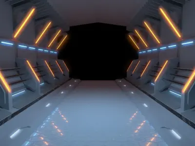 Neon scifi spaceship studio scene background 3D model