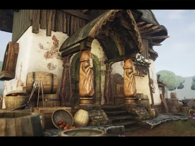 Stylized Viking Hut Low-poly 3D model