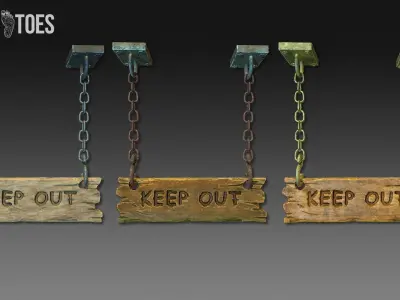 Keep Out Hanging Signs - Game Ready Low-poly 3D model