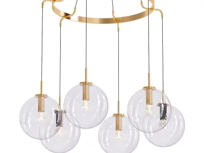 LANGUEDOC five glass globes hanging from gold chandelier 3D model