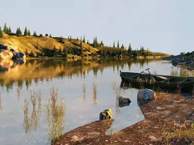 River Landscape and Boat 3D model