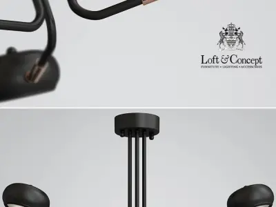 Curved Stix Chandelier 6 Black 3D model