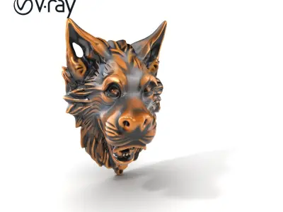 Wolf Head Bronze Door Knocker Sculpture model pack Low-poly 3D model
