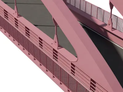 Bridge metal arch bridge over a highway with pedestrian areas  3D model