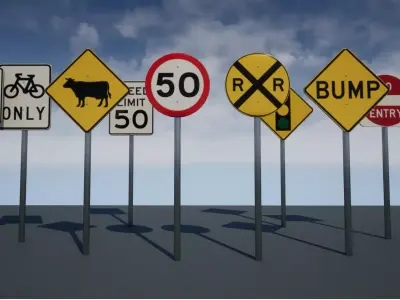 238 Traffic signs LOW POLY  Low-poly 3D model