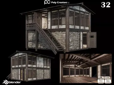 Medieval Houses 32- 4K Textures Game Ready Low-poly 3D model
