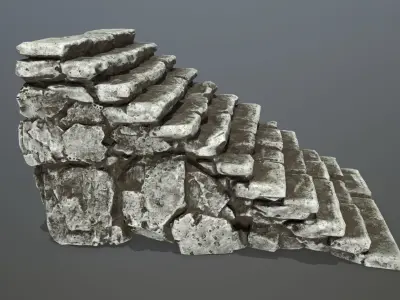 stairs stone wall Low-poly 3D model