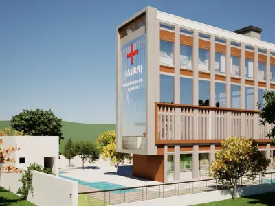 Modern Hospital Building 3D Model with Garden Low-poly 3D model