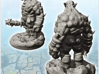 Solid troll in armor with spiked club 14 - Medieval Fantasy Magi 3D print model