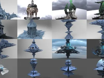 Sci fi Solar Flower collection 3D Model Pack