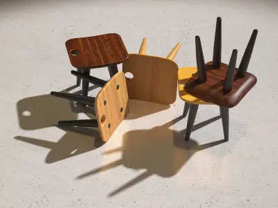 Sonia wooden stool with legs 3D model