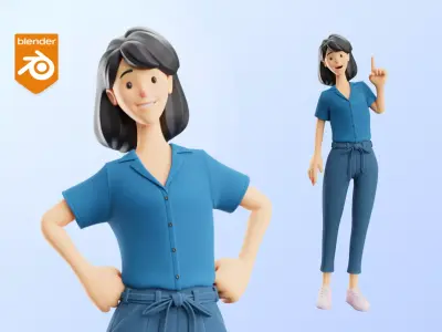 Cartoon Woman Illustration Style Rigged Low-poly 3D model