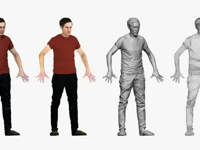 001163 man in red oxide shirt and tapochki Low-poly 3D model