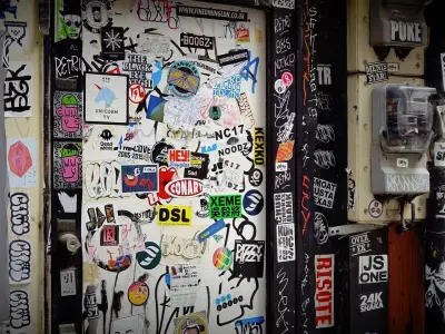 Japanese graffitied door with stickers photogrammetry scan 3D model