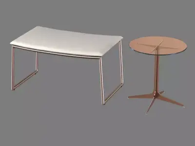 cb2 triumph chalk ottoman and custom made round side table with  3D model