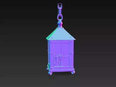 Medieval Hanging Lantern with Candle - Rustic Iron Vintage Light Low-poly 3D model