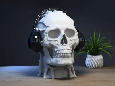 Robot Skull Headphone Stand  Cyborg Headset Stand 3D print model