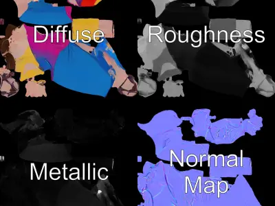 Vibrant Dress Female Character Model  Rigged and Animated Low-poly 3D model