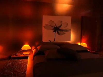 Bedroom with orange lighting 3D model