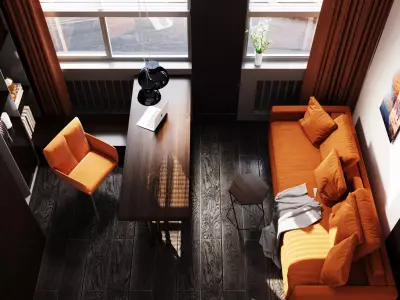 Orange and black shades in the interior 3D model
