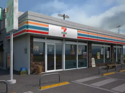 7 eleven  7 11 Store and street Low-poly 3D model