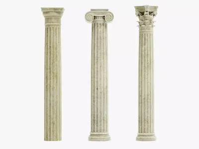 3 Old Classical Columns Set - Doric Ionic and Corinthian Pillars 3D model
